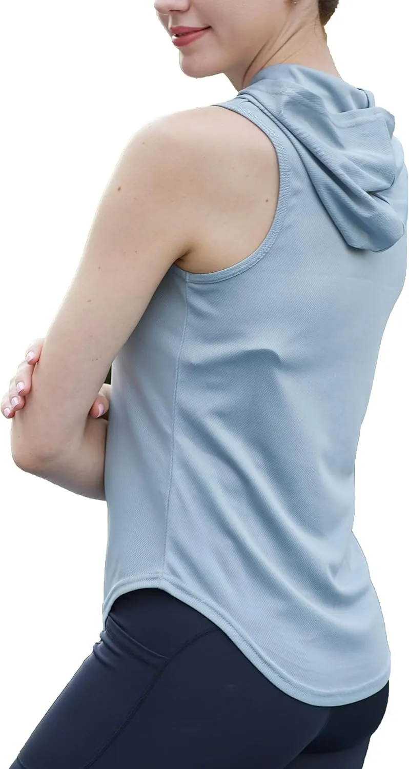 Womens Workout Hooded Tank Yoga Tops Running Shirts Quick Dry Gym Sleeveless Hoodie