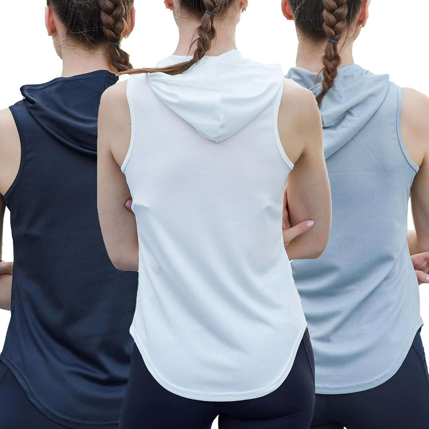 Womens Workout Hooded Tank Yoga Tops Running Shirts Quick Dry Gym Sleeveless Hoodie
