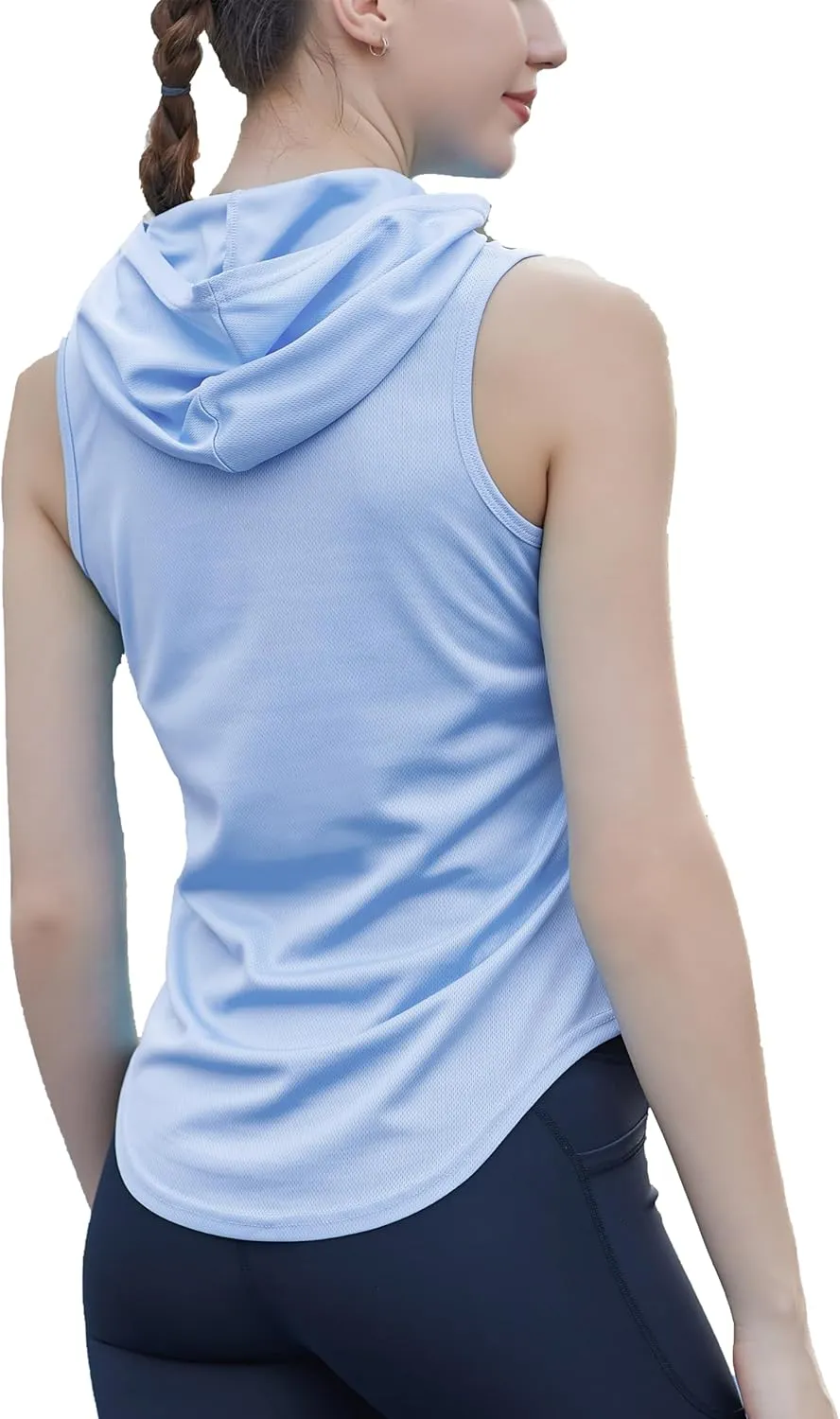 Womens Workout Hooded Tank Yoga Tops Running Shirts Quick Dry Gym Sleeveless Hoodie