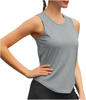 Workout Tank Tops for Women Lightweight Atheletic Curved Hem Sleeveless Shirt Quick Dry Tennis Gym Exercise Yoga Tops