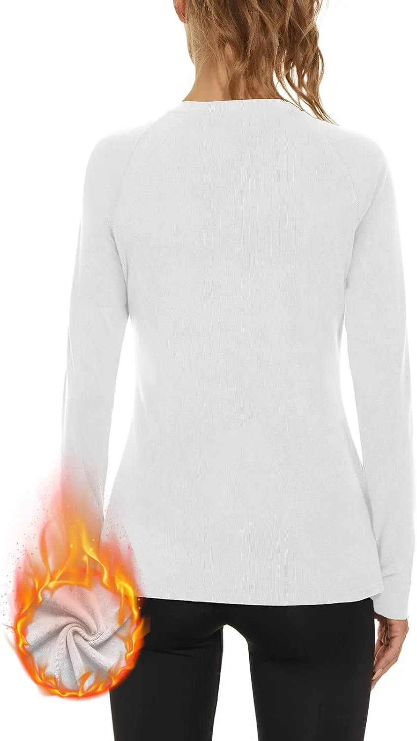 WOWENY Thermal Shirts for Women Base Layer Soft Fleece Lined Long Sleeve Top Thermal Underwear Winter Cold Weather