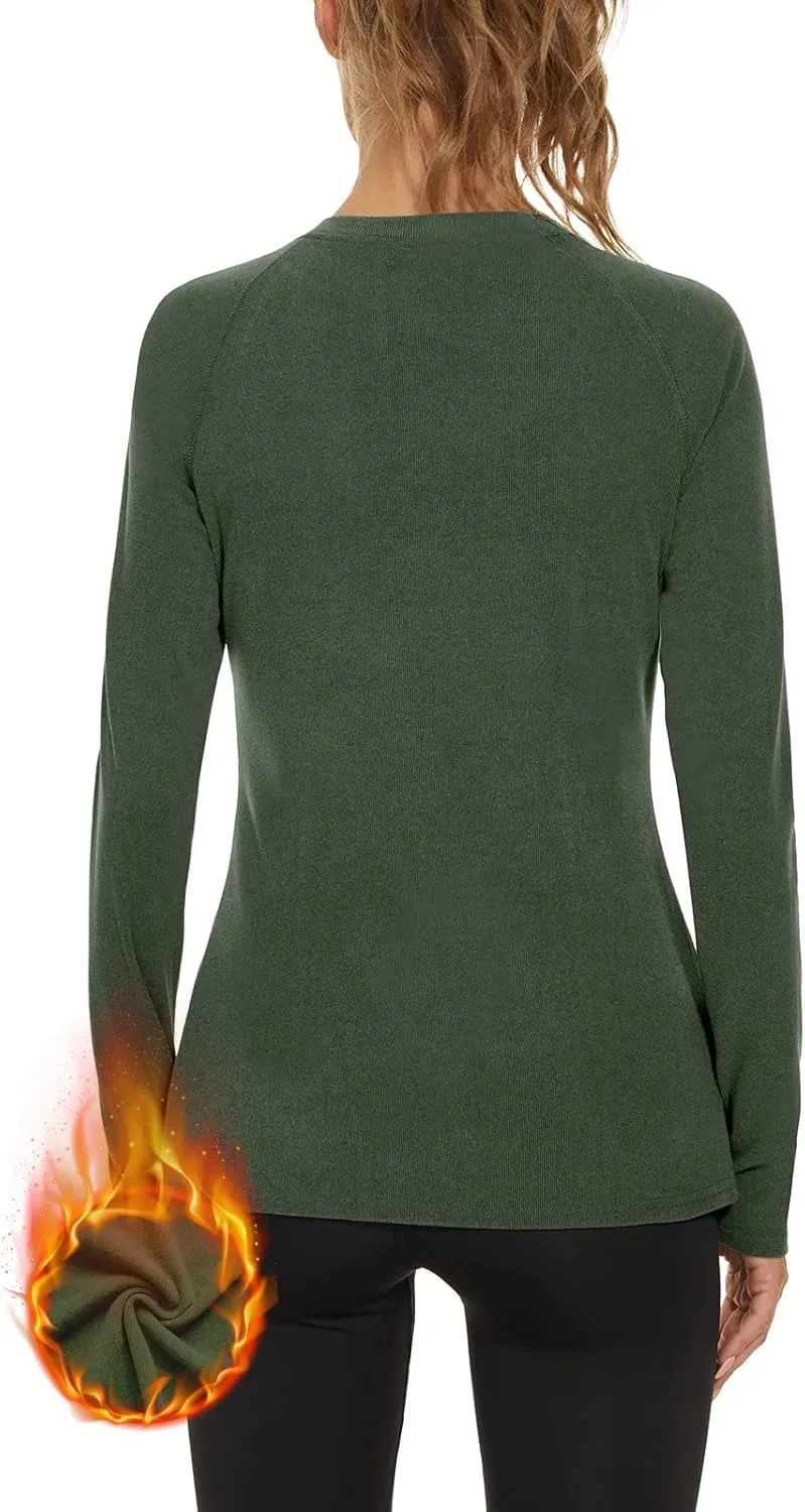WOWENY Thermal Shirts for Women Base Layer Soft Fleece Lined Long Sleeve Top Thermal Underwear Winter Cold Weather