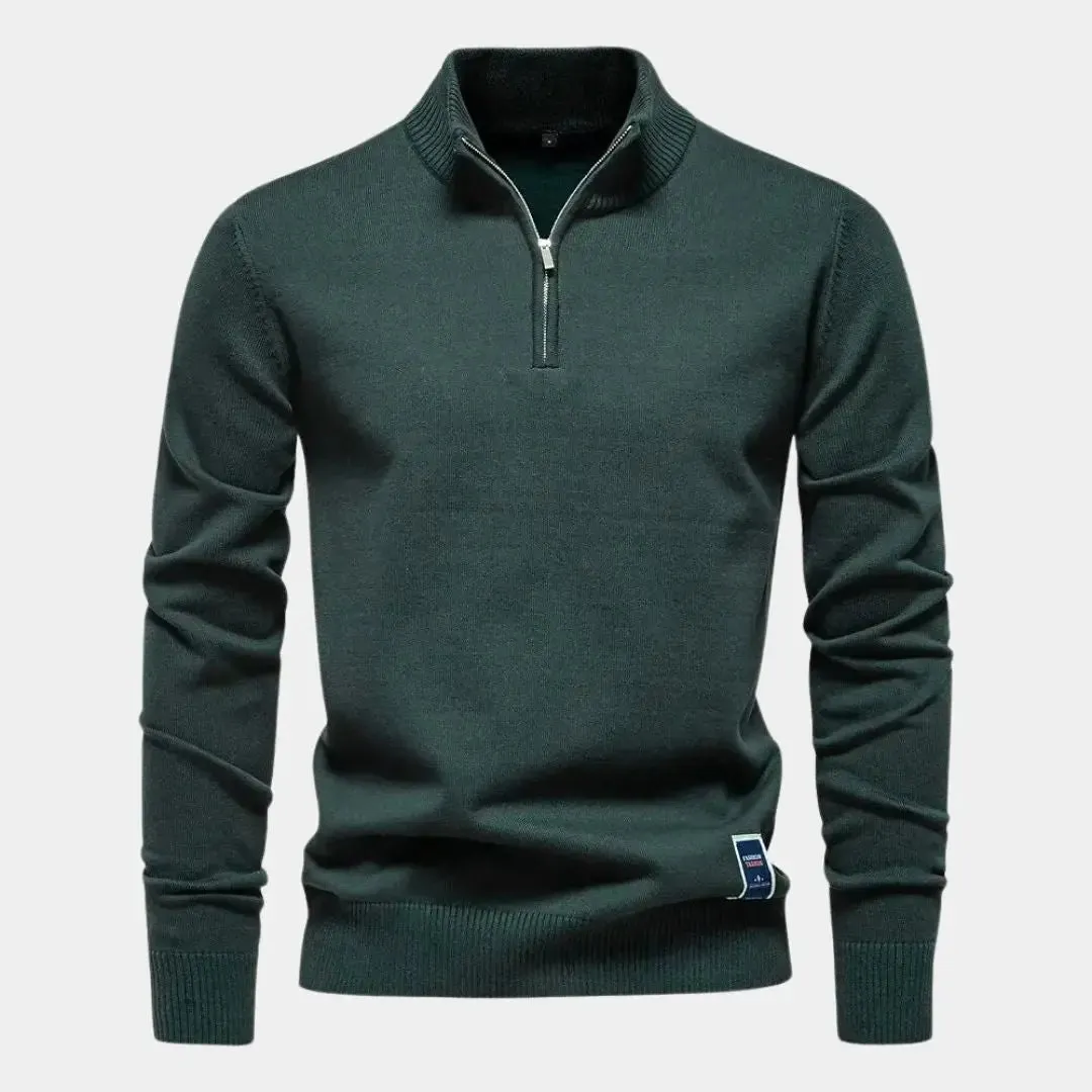 Zipper Solid Daily Outdoor Color Knit Sweater - Cross & Crown