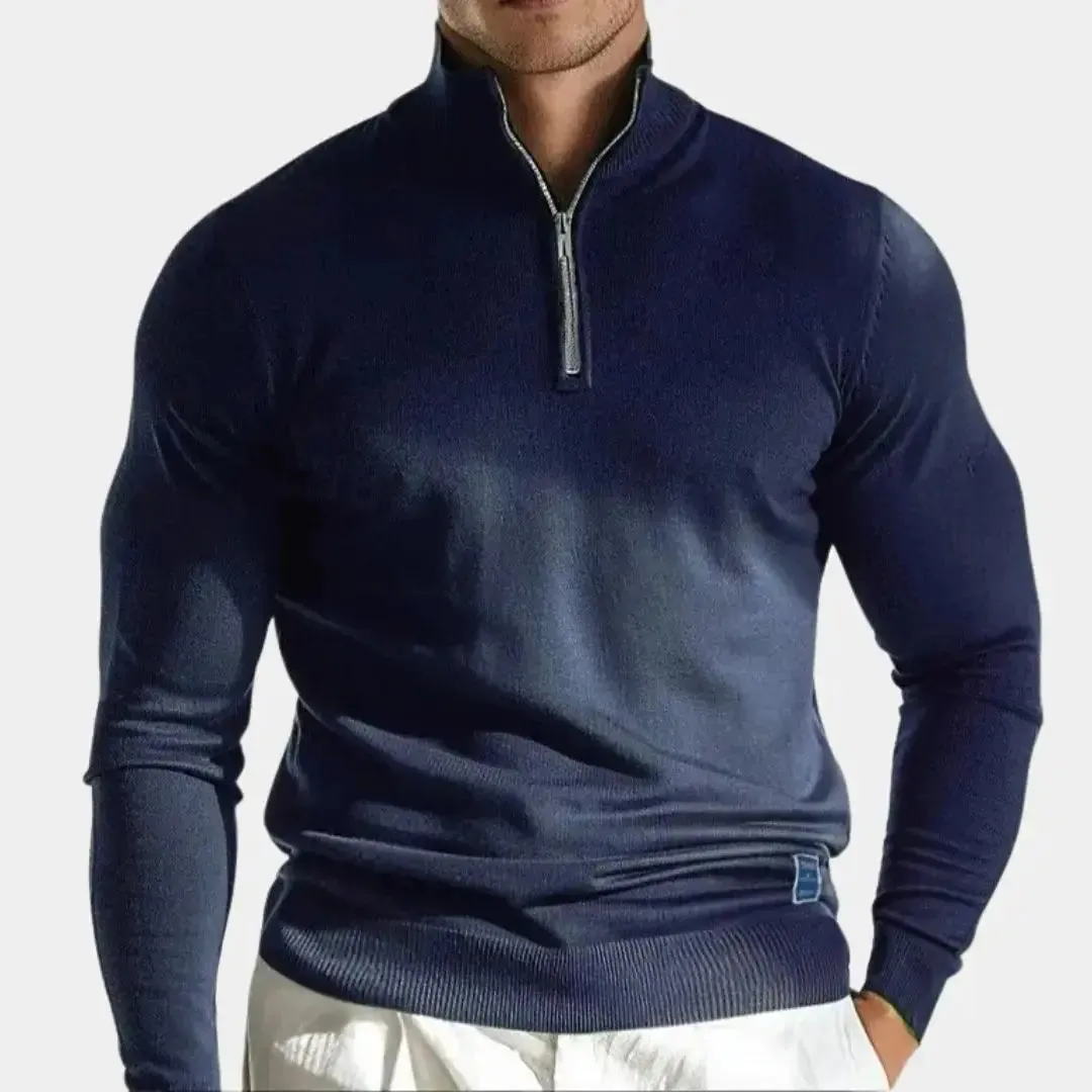 Zipper Solid Daily Outdoor Color Knit Sweater - Cross & Crown