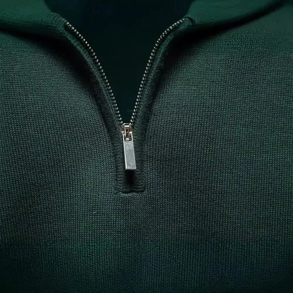 Zipper Solid Daily Outdoor Color Knit Sweater - Cross & Crown